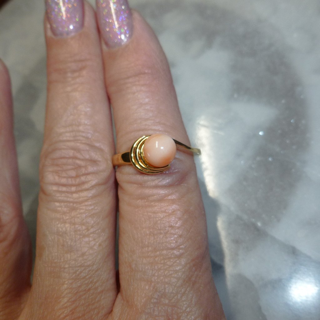 18k Yellow Gold Electroplated Coral Designer Dolphin Ore Ring